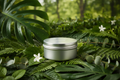 Silver ointment tin, greenery background
